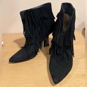 Sergio Rossi Black Fringe Ankle Booties